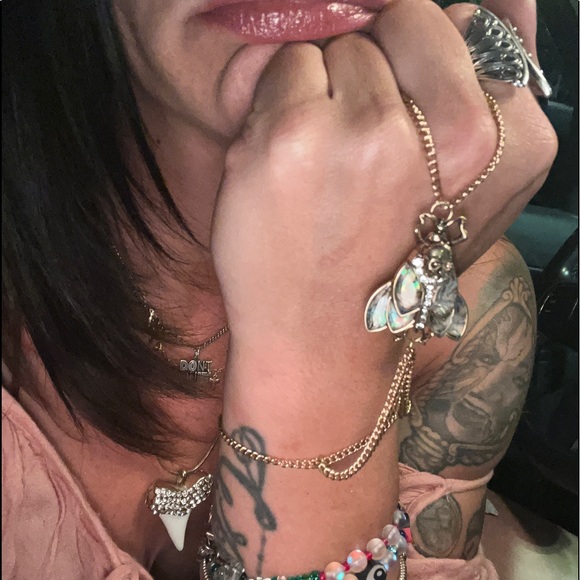 Gold & Abalone Iridescent Skull Moth Statement Hand Chain - Picture 13 of 14